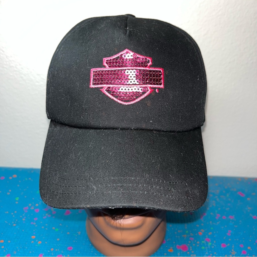 Harley Davidson Baseball Cap Hat Womens One Size Pink Sequin Embellished Rebel
